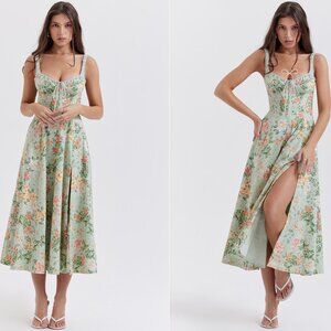 Sabrina light jade print bustier sundress